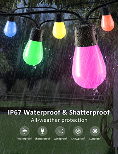 Zuukoo Light Smart Outdoor String Lights, 48Ft Rgb Patio Lights With 15 Dimmable Led Bulbs, App Control, Ip67 Waterproof, Timer, Warm White Lights And Music Sync For Balcony, Backyard, Party #TOP2