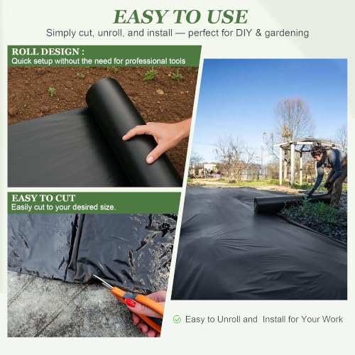 6 Mil Black Plastic Sheeting (10' x 50') - Heavy Duty, UV Resistant Polyethylene Sheeting Roll for Greenhouse, Vapor Barrier, Construction, Garden & Ground Cover, Black by PureSpace Armor - Used condition - Image 5