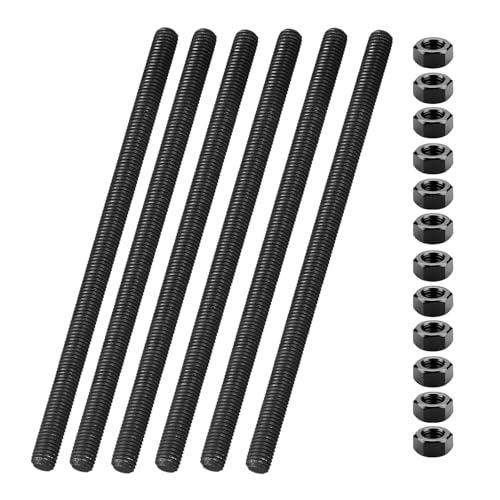 Lot de 6 tiges filetées M8 - Tiges filetées M8 x 330 mm - Tiges filetées entièrement filetées avec 12 écrous - Tige filetée galvanisée avec classe de résistance 4.8 pour montage de meubles (noir)