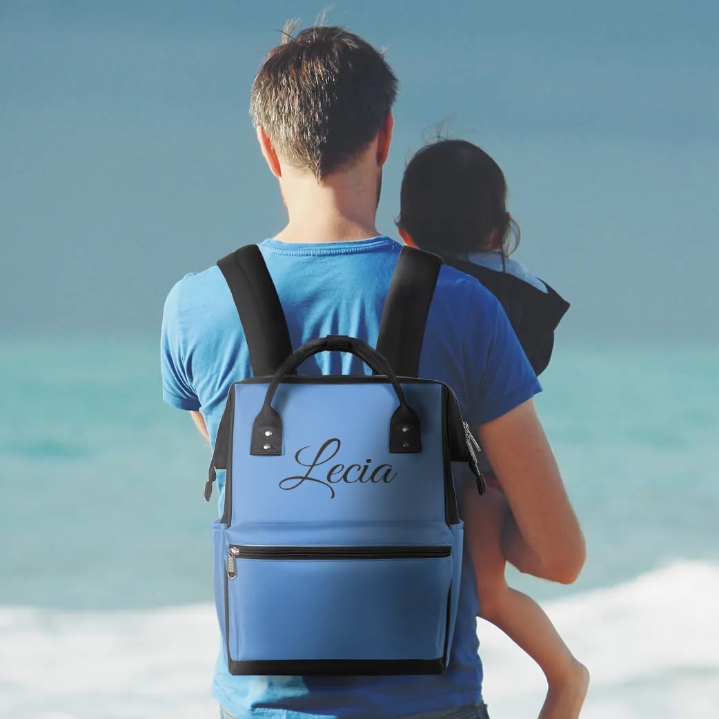 Custom Baby Diaper-Bags-Backpack for Girls Boys,Personalized Name Maternity Baby Nappy Bag with Pockets Stroller-Strap,Large Capacity Waterproof Back Pack for Travel,Blue 3