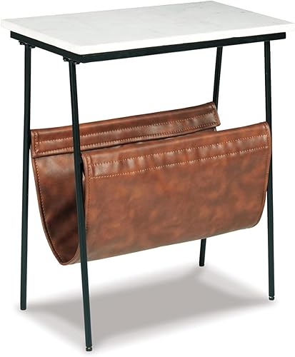 Signature Design by Ashley Etanbury - Mesa decorativa moderna y elegante con parte superior de mármol, color blanco y negro