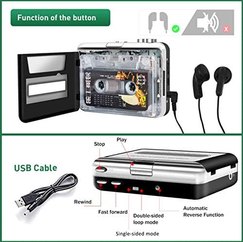 Mwin Portable Cassette Player Tape Convertor to MP3 via USB Compatible with Laptops and Personal Computers with Earphones