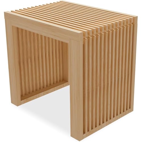 Bamboo Dining Bench Indoor Small Bench Entryway Shoe Rack Bench,Outdoor Modern Wood Benches 17 Inch for Living Room Hallway Bedroom Bathroom Nature Small