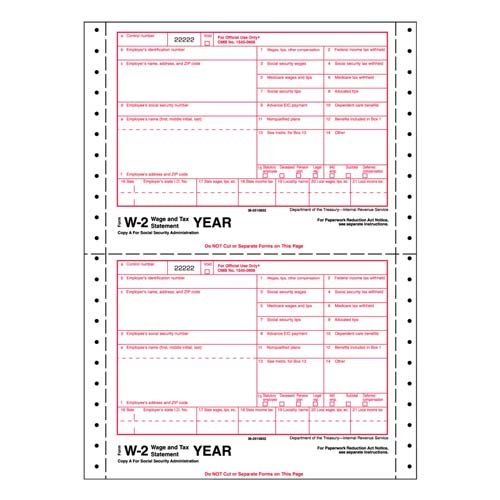 W-2 Tax Form, 4-Part Carbonless, 24 Forms