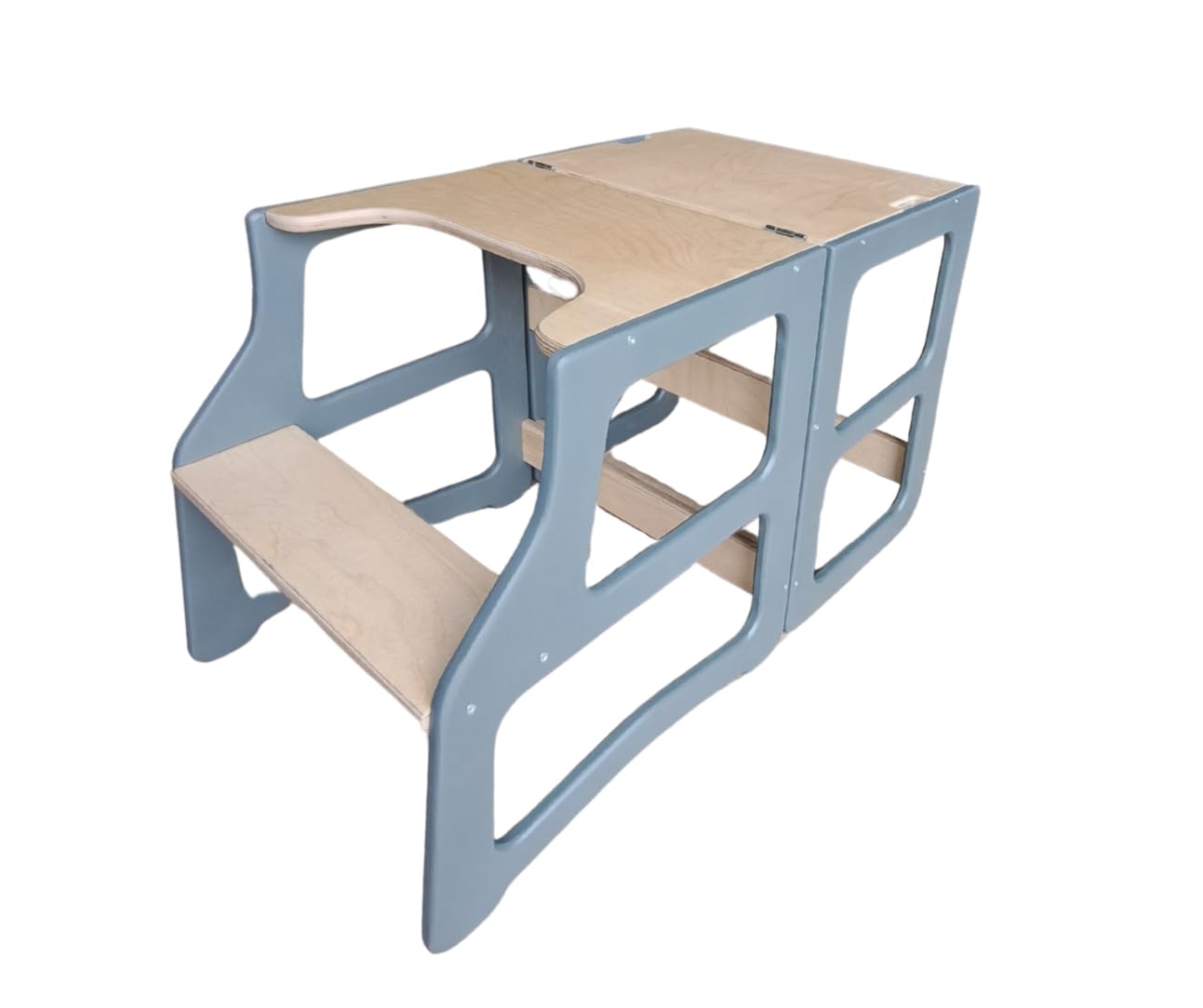 Dunorm - Lernturm Kinder Montessori, Lerntuem Tisch, Küchenhelfer Steh, Umwandelbarer Leiter Helferhocker, 2 in 1 Set Mit Hochstuhl Vorhanden, Handgefertigt
