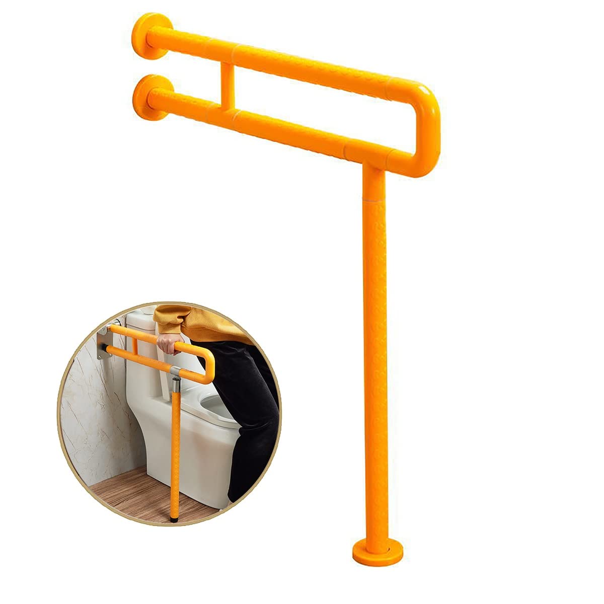Maniglioni per disabili, barre per disabili per bagno, barra pieghevole in acciaio inox, maniglia antiscivolo con gamba, ringhiera per servizi igienici. Binari per WC anziani (colore: giallo