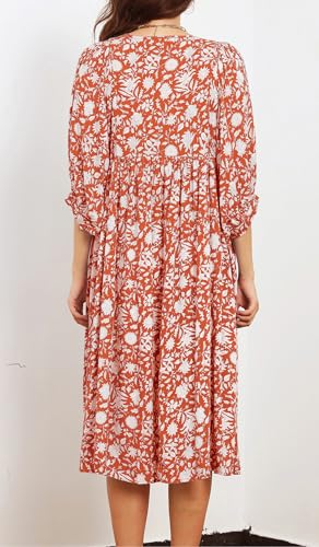 R.Vivimos Womens Summer Casual Midi Dress Lantern Sleeve Tie V Neck Boho Floral Print Loose Fit Flowy Long Dresses4