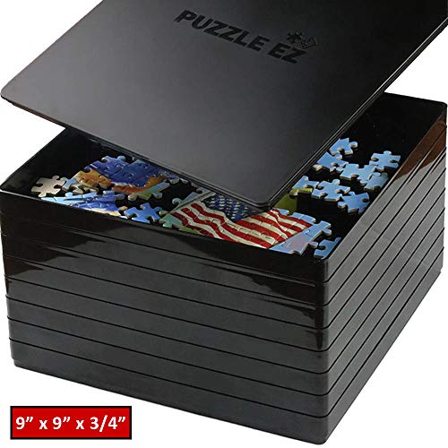 Puzzle Sorting Trays with Lid Stackable Sorter Black 9" x 9" Jigsaw Puzzle Accessories Storage for Adults Organizer Hold Up to 1000 to 1500 Pieces Table Space Saver Gift for Puzzle Lovers