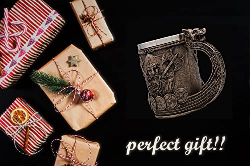 Wokhach Medieval Viking Mug Beer Stein Tankard,Stainless Steel Drinking Tankard Mug Coffee Cup,Norse Mythology Poetic Gothic Decor Party Decoration Drinkware Gift For Men18Oz(Drakkar Warrior) #TOP6