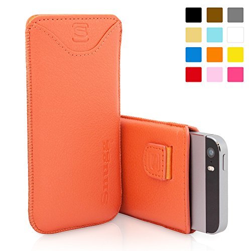 iPhone SE, 5s and 5 Case, Snugg Apple iPhone SE, 5s and 5 Orange Leather Pouch Case [Card Slot] Apple iPhone SE, 5s and 5 Pouch Case Cover Executive Design