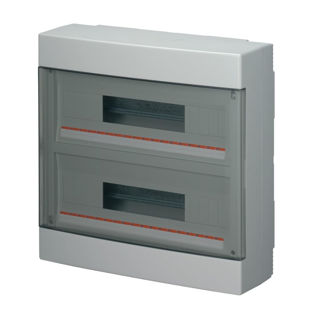 Quadro Elettrico da Parete 36 Moduli (2x18) IP40, Centralino di Distribuzione, Sportello Fumé Reversibile, Guida DIN, Grigio RAL 7035, 400x400x130mm, Interruttori Magnetotermici, Impianti Industriali
