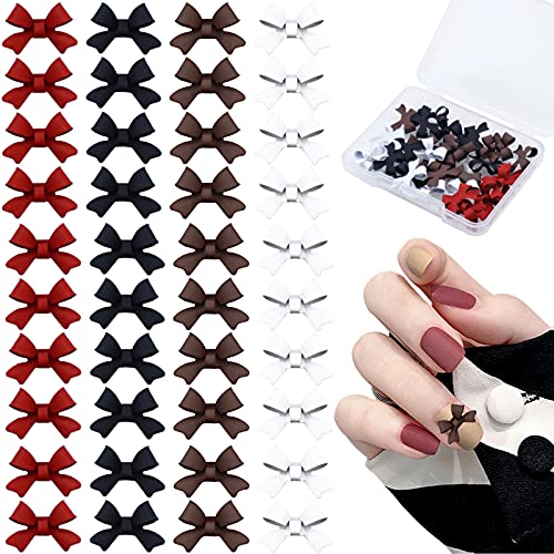 40Pcs Bows Nail Art Charms,3D Acrylic Bows Nail Decoration Flowing Bow Nail Art Accessories for Women Girls Nail Salon Supplies (White,Black,Red,Brown)