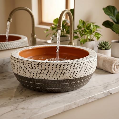 Image of InArt Matte Finish Ceramic Wash Basin, 40D x 40W x 15H cm, Brown, for Bathroom, Restaurant, Hotel