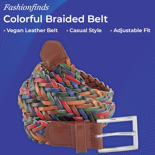 SAGEFINDS Colorful Braided Belt, Women’s Woven Vegan Leather Belt, Casual Style, Adjustable Fit2