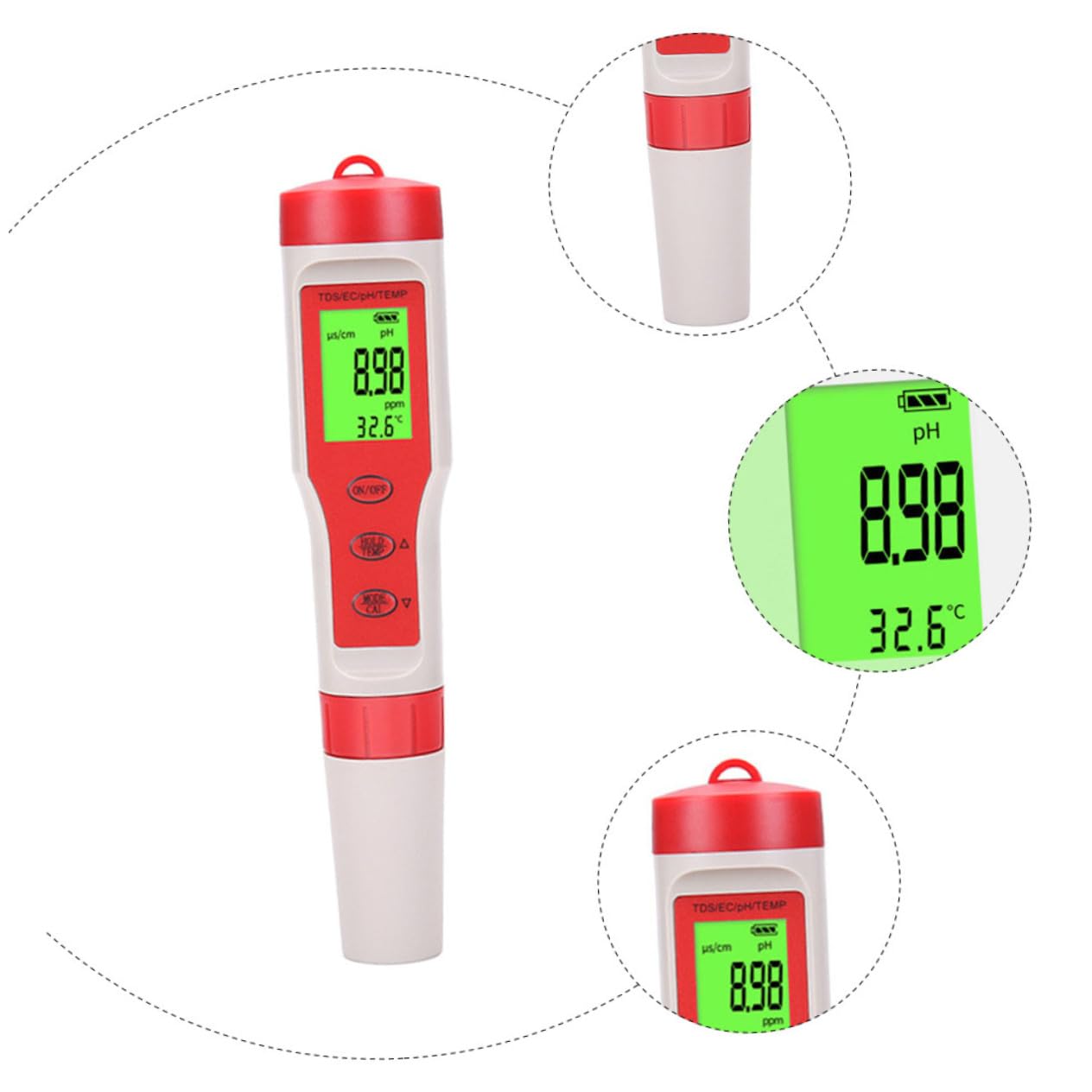 Zerodeko Misuratore Digitale Ph Acqua Tester Qualità Ec Temperatura Funzione Leggero Portatile Facile Calibrare Leggere