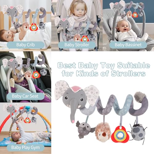Image of FATI Baby Stroller Toys, Car Seat Toys for 0-6 Months, Sensory Toys for Newborns 0-3 Months, Infants Toys for Baby Crib Carseat with Squeaker Teether Rattles for 0 3 6 9 12 Months Babies Ideal Gifts