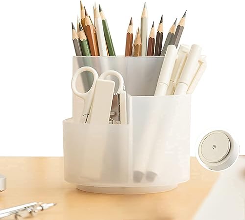 Soporte giratorio para bolígrafos, 3 compartimentos, organizador de suministros escolares para bolígrafos, lápices de colores, pinceles de arte,