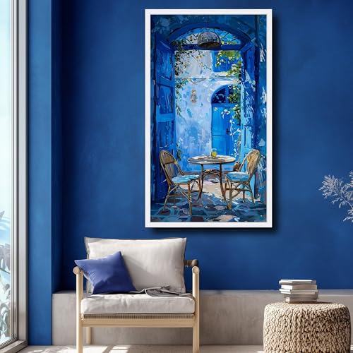 Toile scène méditerranéenne bleue 80x140 cm pour déco murale patio extérieur