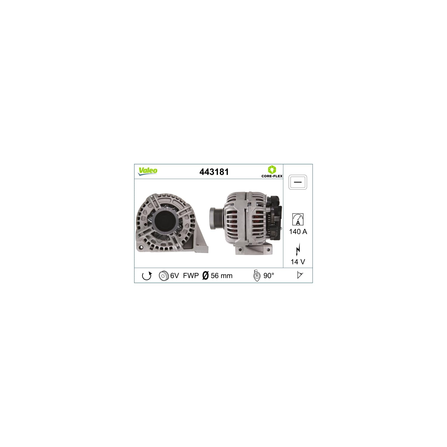 Valeo Alternator 443181-140 Amp - 6 Rowki - 14 V