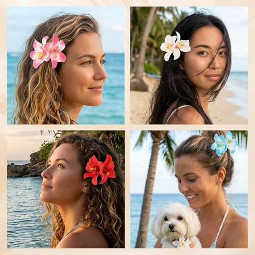 6 Piezas Clips de Pelo con Flores Hawaianas para Mujer miniatura 6