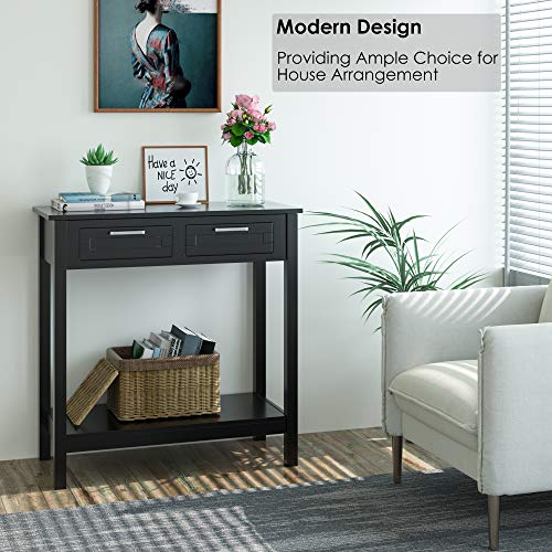 Kealive Console Table with Drawers, Tall Entryway Table with 2-Tier Storage Shelf, Sofa Entry Table for Hallway Living Room Bedroom,31.5 x 13.9 x 32.1 inches, Wood, Modern Black