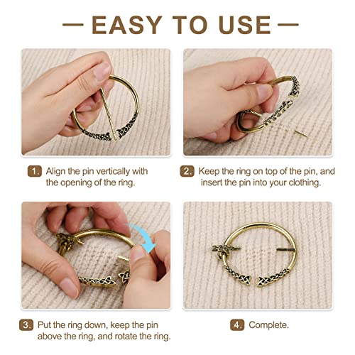 Image of uxcell Vintage Brooch Cloak Pin, Penannular Brooch Cloak Clasp Scarf Pin Shawl Pin Cardigan Brooch Buckle for Women Men Costume Accessory