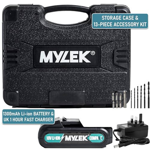 MYLEK MY18BCM1 Cordless Drill 18V, 1500 mAh Li-Ion Driver 28Nm, 1 Hour Electric Quick Charge, 2 Speed, LED Work Light, Carry Case with Accessory Kit, Variable Speed & Quick Stop Function - Image 5