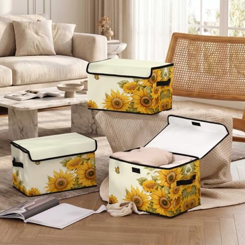 Image of Stackable Storage Bins with Lids,Closet Organizers Fabric Box for Home and Office,Blanket Clothes Organizers,Under Bed Storage Containers 3 Pack