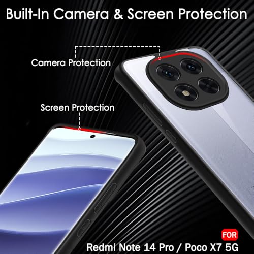 Image of TheGiftKart Hybrid Shockproof Back Cover Case for Mi Redmi Note 14 Pro /Poco X7 5G | Camera Protection Module | Crystal Clear Hard Back Cover Case (PC & TPU, Transparent Clear Back, Black Sides)