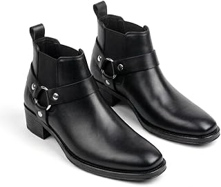 Men's/Womens Leather Ankle Boots with Low Heel Booties with Buckle Strap Lightweight Comfortable Trendy Outdoor Casual Shoes Slip On Chelsea Boots High Tops, Soft Cushioned Insole Trendy Stylish Boots For Party Travel Office Unisex