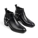 Men's/Womens Leather Ankle Boots with Low Heel Booties with Buckle Strap Lightweight Comfortable Trendy Outdoor Casual Shoes Slip On Chelsea Boots High Tops, Soft Cushioned Insole Trendy Stylish Boots For Party Travel Office Unisex (Black, Standard, UK Footwear Size System, Adult, Men, Numeric, Narrow, 10) gallery image