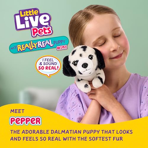 Little Live Pets My Really Real Puppy Minis – Pepper der Dalmatiner, interaktiver Puppy mit 20+ Geräuschen und Reaktionen, inklusive Korb zum Präsentieren, niedliches Geschenk für Kinder (11 cm groß)