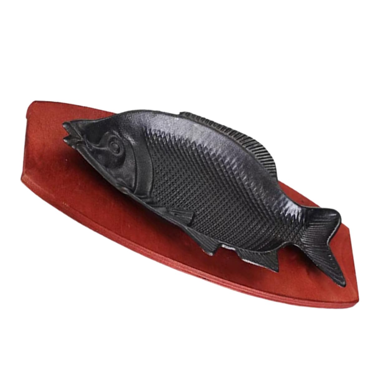 STOBAZA Bandeja de Pescado Resistente al Calor de Hierro con Base de Madera, Fácil de Limpiar, Adecuado para Restaurante y Servir Platos de Aperitivo con Forma de Pez