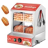 Hot Dog Steamer 28.5QT, FOHERE 2-Tier Hot Dog Machine with Bun Warmer, 175 Hot Dogs & 40 Buns Capacity, Electric Hot Dog Bun Warmer with Visible Glass Sliding Door & Clip, 86℉-185℉ Temperature Control