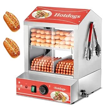 Hot Dog Steamer 28.5QT, FOHERE 2-Tier Hot Dog Machine with Bun Warmer, 175 Hot Dogs & 40 Buns Capacity, Electric Hot Dog Bun Warmer with Visible Glass Sliding Door & Clip, 86℉-185℉ Temperature Control