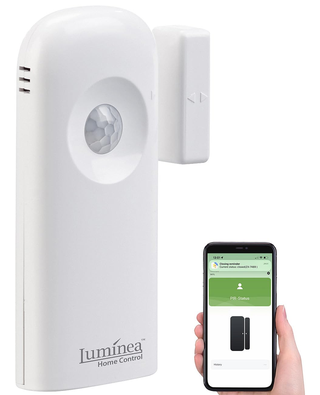 Luminea Home Control mini allarme: Set da 4 Sensori Wi-Fi 2in1 per porte/finestra e sensori PIR, App, Controllo vocale (rilevatore di movimento interno a batteria, di allarme per porte, accessori)