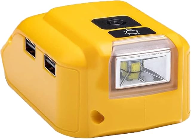 Battery Adapter for Dewalt 14.4V/18V/20V Lithium Ion Battery DC Port & LED Work Light & Dual USB Charger Power Source Power Supply Compatible for Dewalt DCB090 DCB091 (With LED Light)