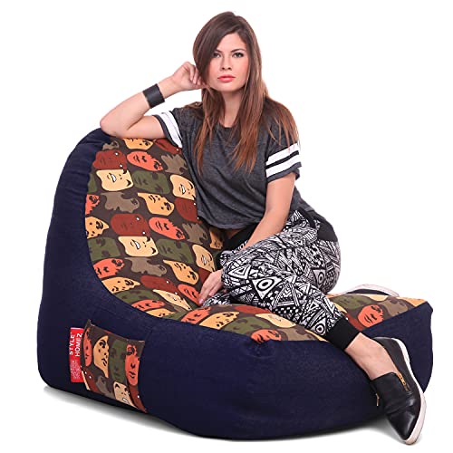 Image of Style Homez Urban Design Denim Canvas Abstract Printed Chair Bean Bag XXL Size Filled with Beans Fillers