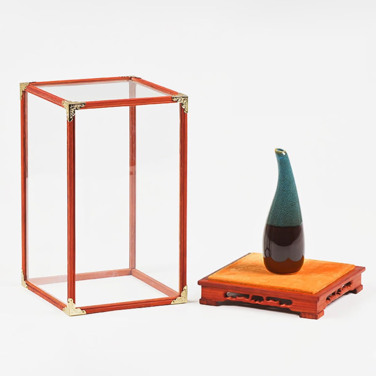 FOMIYES Glasvitrine für Sammlerstücke und Buddha Figuren mit Holzrahmen Praktische und Sichere Aufbewahrungsbox für Zuhause und Laden als Dekorativer Schutz