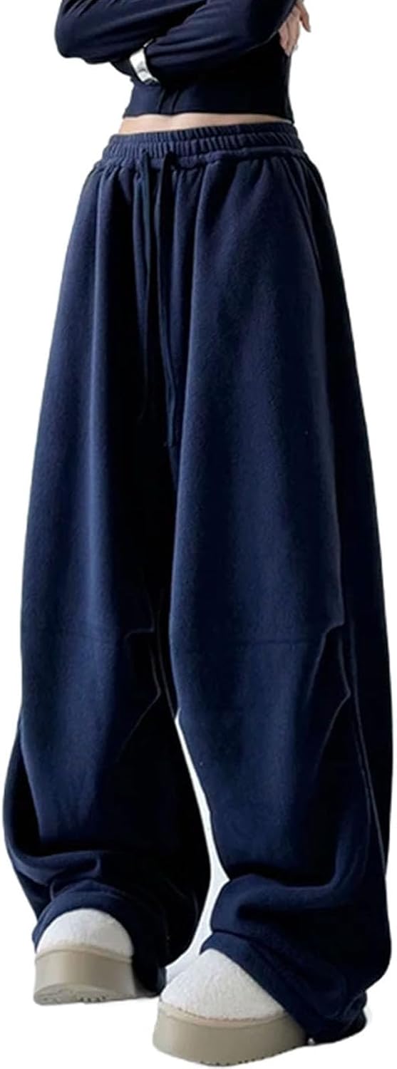 Womens Fleece Lined Wide Leg High Rise Loose Thermal Winter Casual