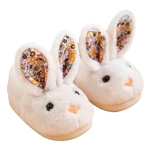 Zonkacen Children Boys Girls Non Slip Fashion Cute Animal Winter Slippers for Indoor Bedroom House Living Room Balcony Guest Walk Cold Weather White 8-9 Toddler