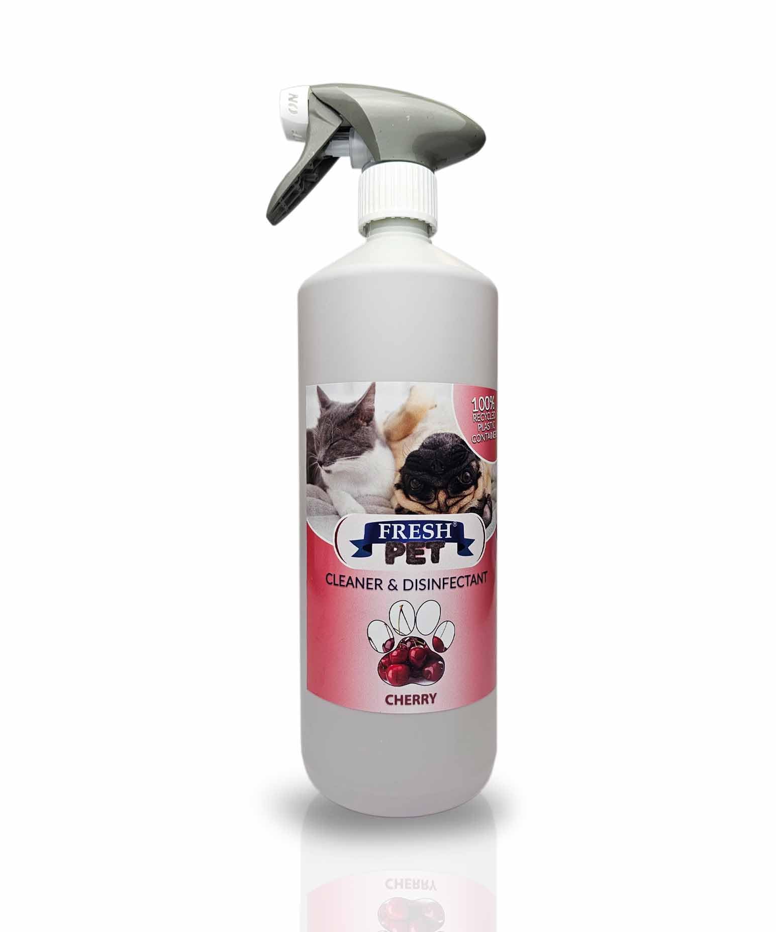 Trade Chemicals Pet Disinfectant 1L Spray 100% Recycled Bottle, Deodoriser, Cleaner, Kennels, Artificial Grass, Fresh Pet (Cherry)