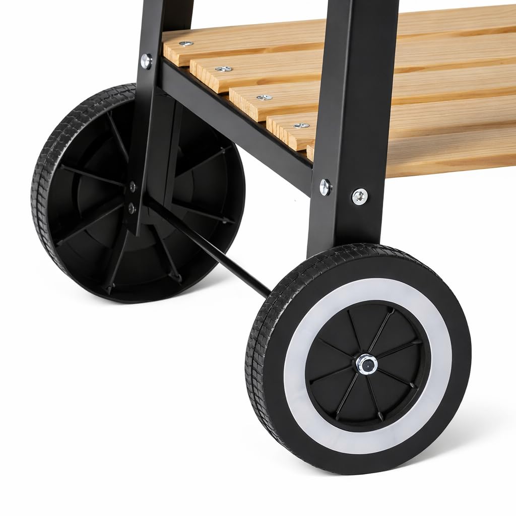 Barbecue A Carbonella In Acciaio Nero Con Ripiani Laterali E Ruote Griglia 48,5x29 Cm Altezza Regolabile Paravento Braciere Smaltato Per Giardino Terrazzo