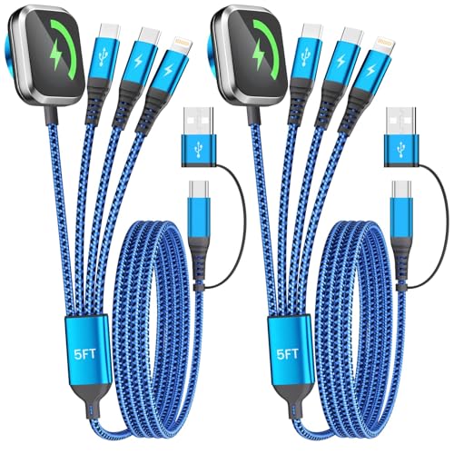 Image of Multi Charging Cable for iPhone iWatch Charger with Dual Type-C Ports, 5FT