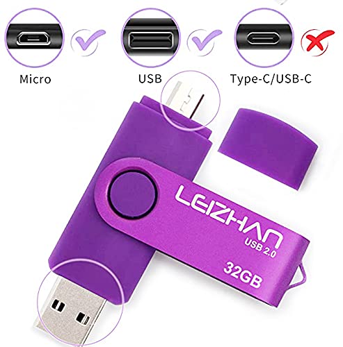 Leizhan Micro Usb Flash Drive 32Gb Otg Memory Stick Thumb Drive Gift Compatible For Android Smart Phone, Jump Drive Pendrive For Pcs (Purple) #TOP1