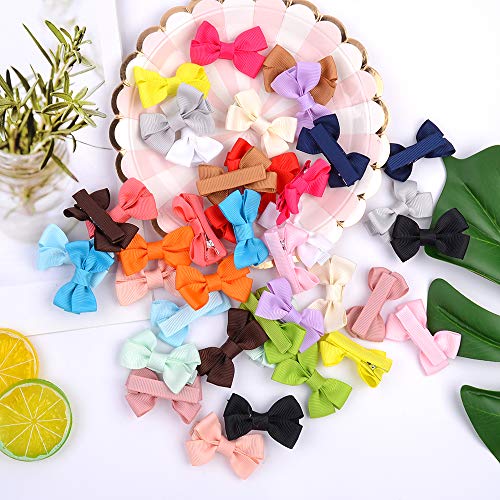 40pcs 2 Inches Hair Bows Clips Fully Lined Hair Alligator Clips Grosgrain Ribbon Hair Barrettes Accessory for Babies Fine Hair Infants Toddlers Kids in Pairs