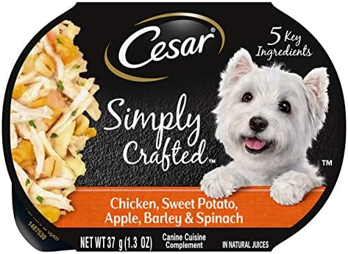CESAR Simply Crafted Adult Wet Dog Food Meal Topper, Chicken, Sweet Potato, Apple, Barley & Spinach, (10) 1.3 oz. Tubs