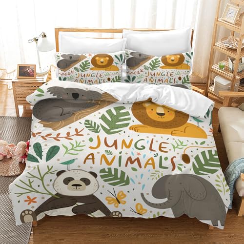 Housse de Couette Enfant Animaux de Dessins Animés, Parure de Lit Animaux de La Jungle, Sets de Housses de Couettes Lion Éléphant Renard Panda Koala (Panda,...