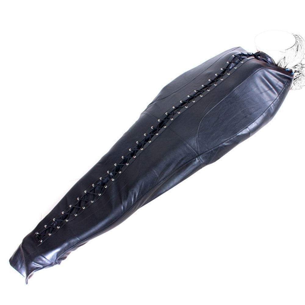 HeYie Bondage Sleeping Bag Sack BDSM Leather Full Body Sexy Straitjacket with Zipper Body Binder Slave Hand Foot Body Restraints Body Harness Fetish Bondage Sleeping Bag for Adults (Color : Schwarz,