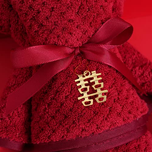Porfeet Wedding Hand Towel Set, Non-Fading Coral Fleece Bear Type Bath Shower Towel With Gift Box, Classic Super Soft Bear Towel Hand Gift Small Red A #TOP3
